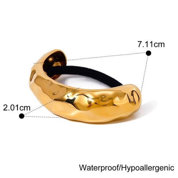 18K Gold Chunky Hammered Arch Hair Cuffs Hair Ties, Stainless Steel Ponytail Cuf - Picture 4 of 9